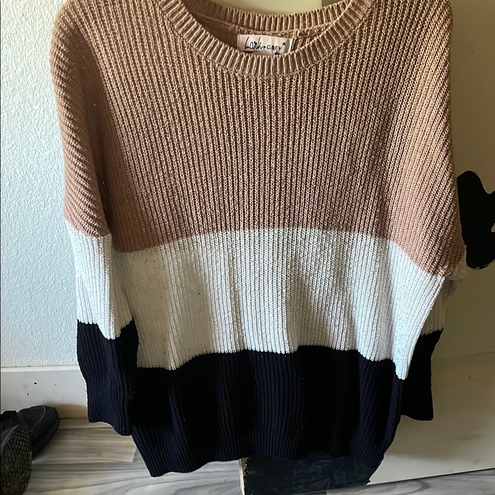 Colorblock Sweater - Brown, White, and Black